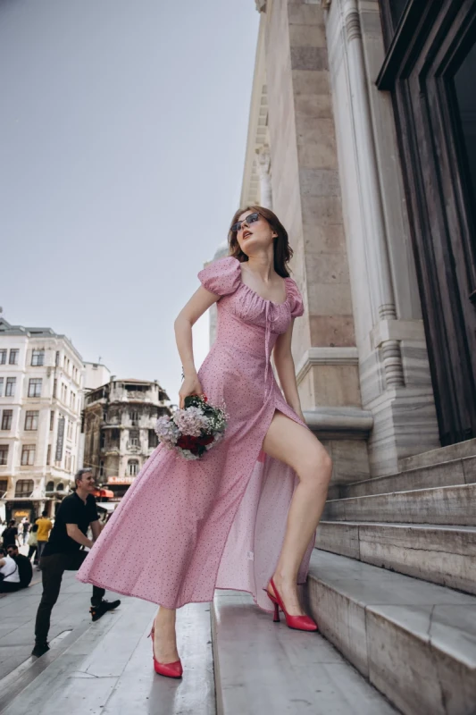 Vintage Rose Desenli Elbise