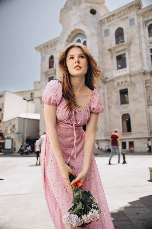 Vintage Rose Desenli Elbise